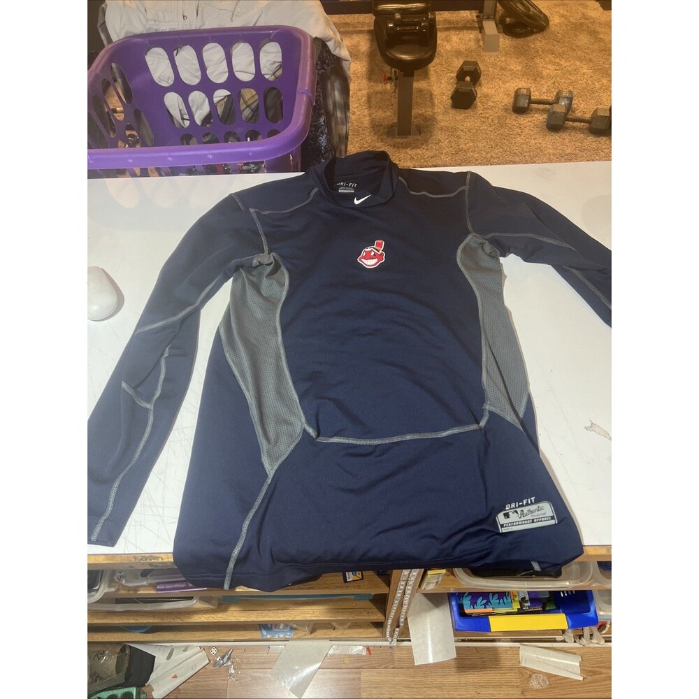 Cleveland Indians Shirt Men XL Navy Blue MLB Nike Dri-FIT Authentic Chief Wahoo